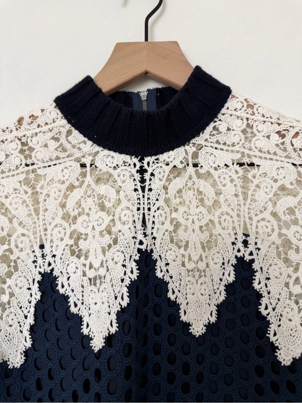 Sea New York Navy Sweater with White Lace Yoke - Picture 2 of 5